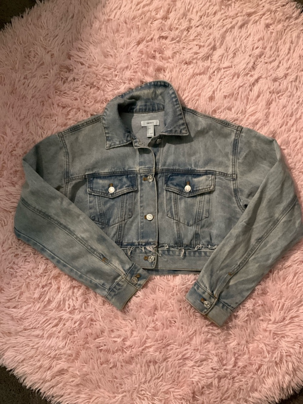 Forever 21 Cropped Light Wash Denim Jacket